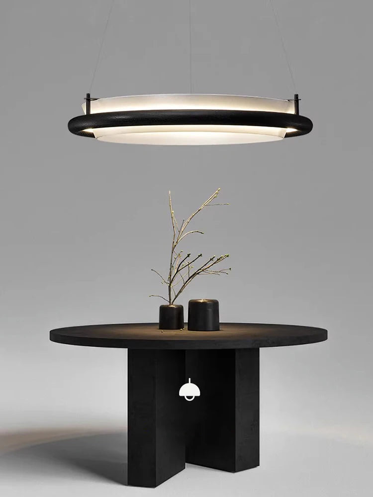lustre led en bois noir décoration moderne lampes suspendues - vue 3 sur 12