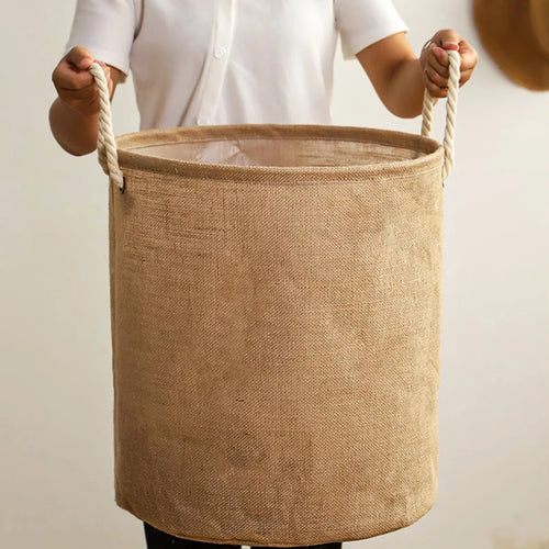 panier à linge pliable en coton et lin grande capacité pour vêtements et jouets - vue 4 sur 10