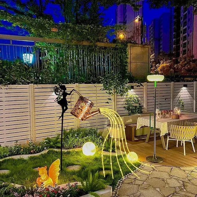 décoration de jardin fées avec arrosoir et lanternes solaires - vue 4 sur 7