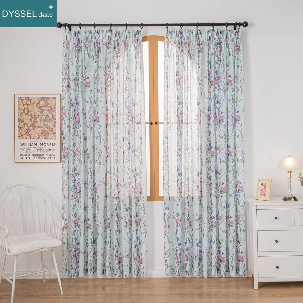 Rideau léger motif floral style européen salon chambre - vue 2 sur 8