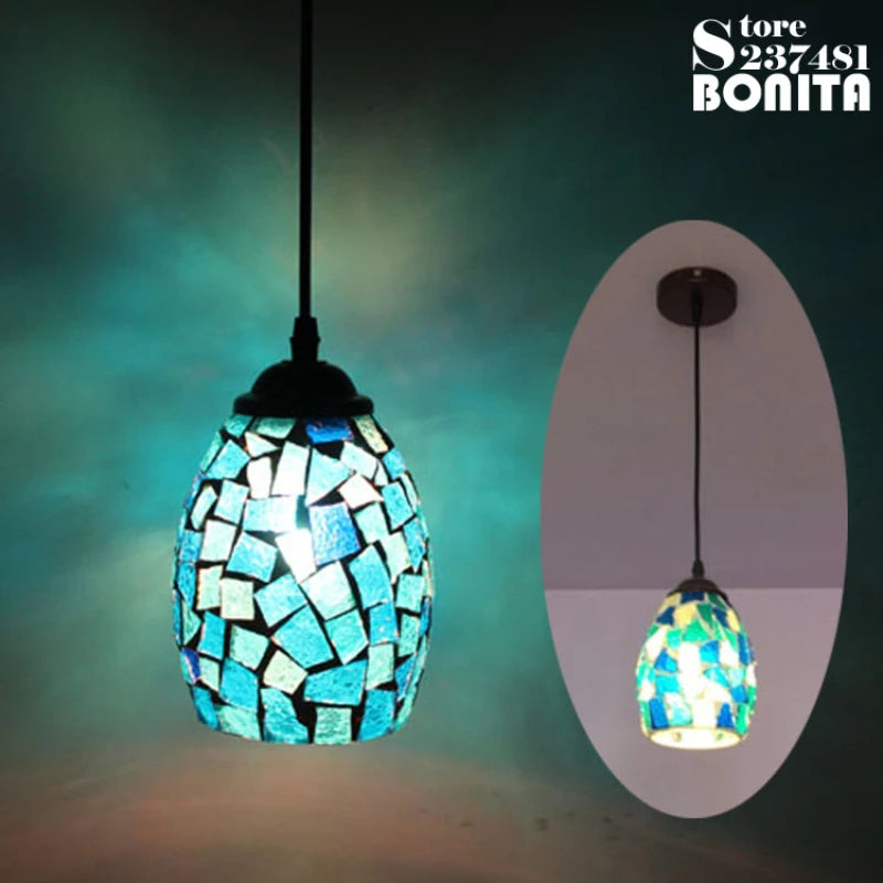 suspension coquillage mosaïque de verre style bohème pour café restaurant - vue 4 sur 24