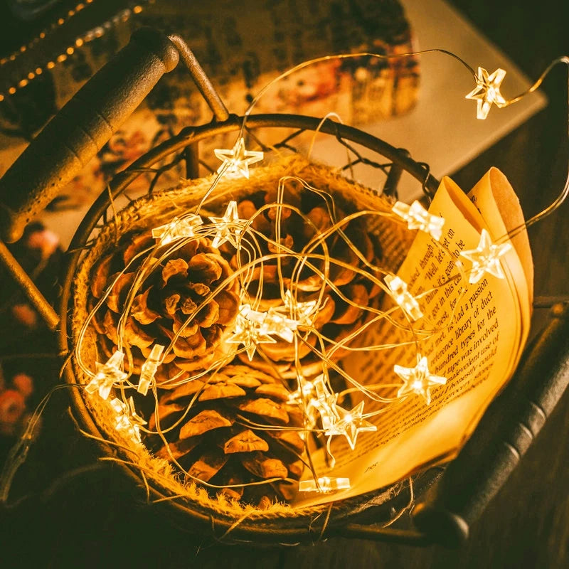 guirlande lumineuse led étoile fil cuivre pour décorations de fête - vue 4 sur 8