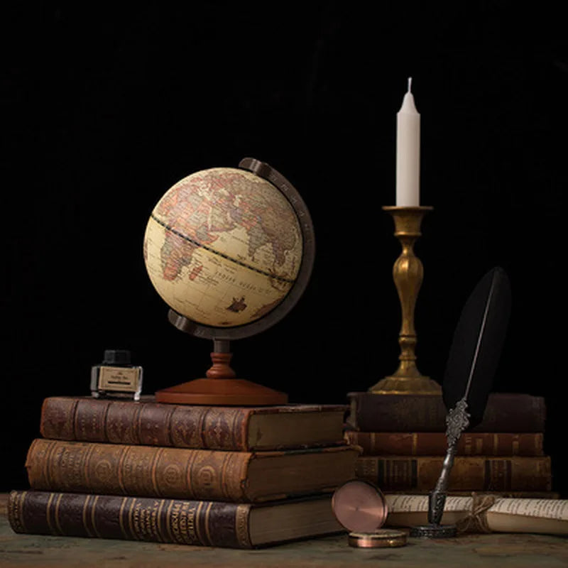 globe terrestre éducatif avec base en bois rétro pour décoration - vue 5 sur 7