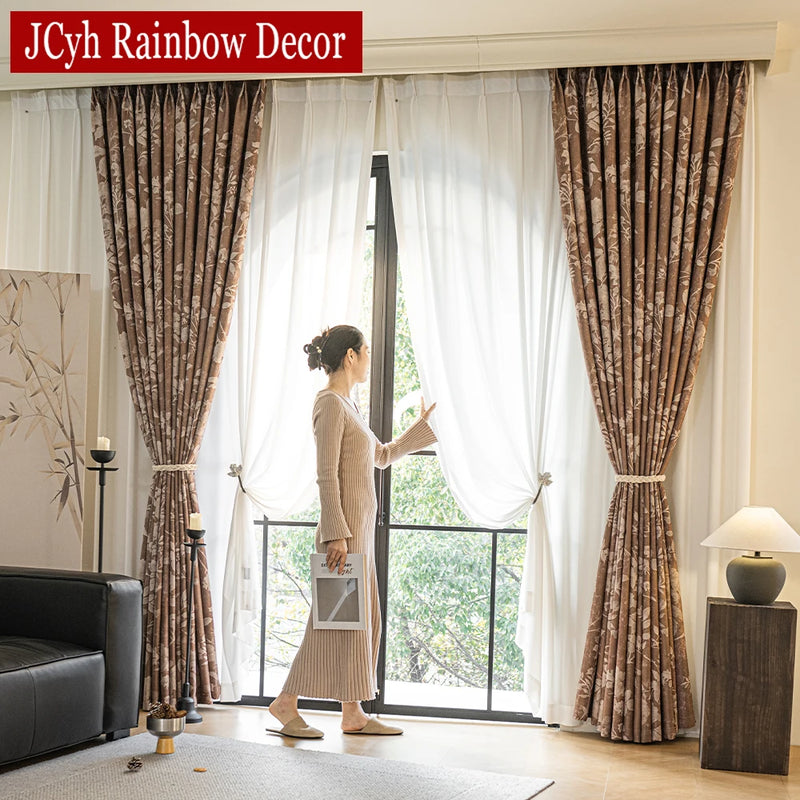 Rideau occultant motif plante style moderne salon chambre