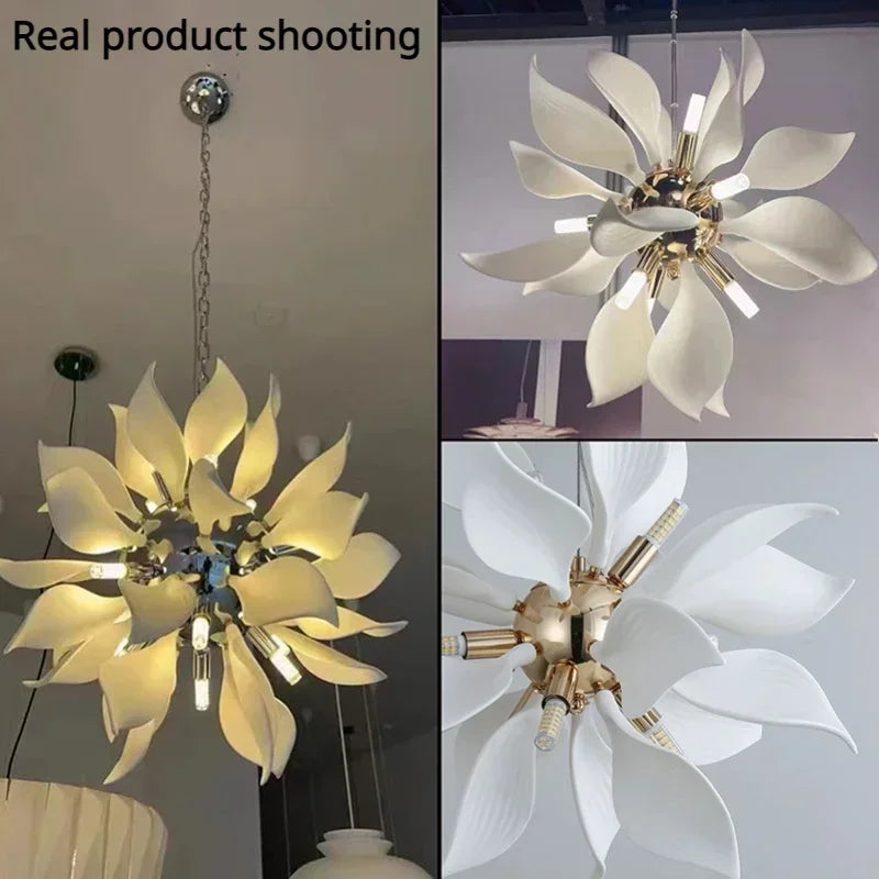 lustre moderne en céramique avec pétales de fleurs et lumière led - vue 4 sur 15