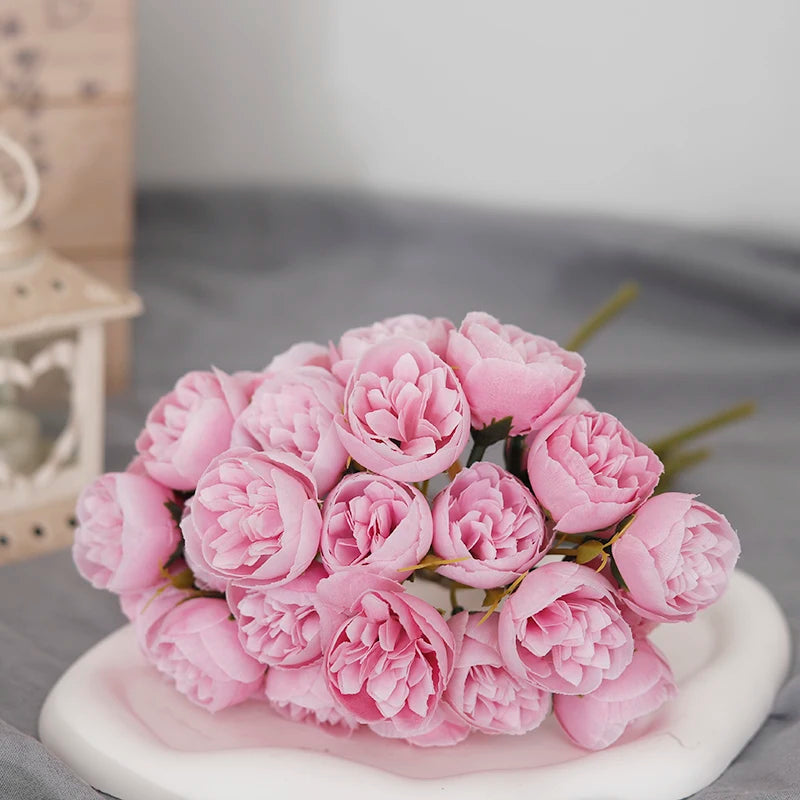 bouquet de 27 roses et pivoines artificielles en soie décoratif - vue 9 sur 12