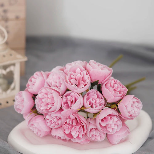 bouquet de 27 roses et pivoines artificielles en soie décoratives - vue 8 sur 12