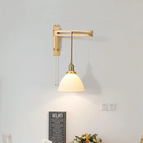 applique murale en verre bois et céramique lampe pliable à bras pivotant