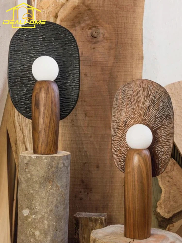 lampe à poser en bois design japonais wabi-sabi vintage décoratif