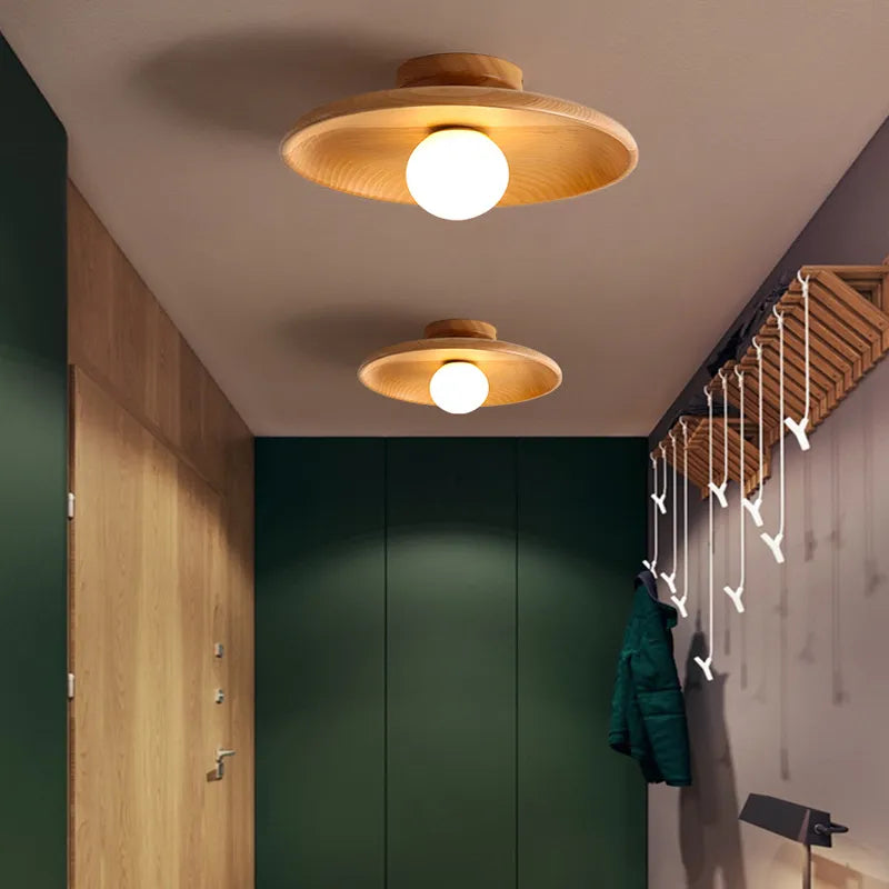 Plafonnier en bois Led nordique pour salon plafonnier en bois pour chambre à coucher salle à manger couloir balcon luminaire G9 - vue 7 sur 8