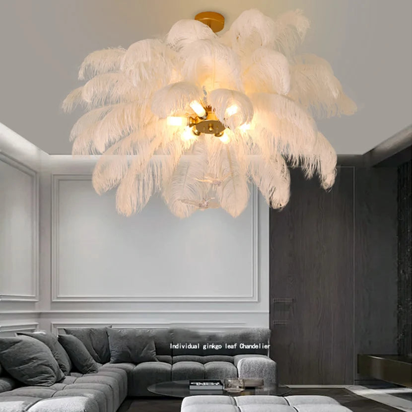 lustre led autruche plume sandyha luxe luminaire suspendu - vue 3 sur 13