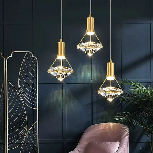 Lampe de suspension LED moderne de luxe diamant cristal suspendu plafond lustre lampes Led nordique créatif chevet décor à la maison éclairage