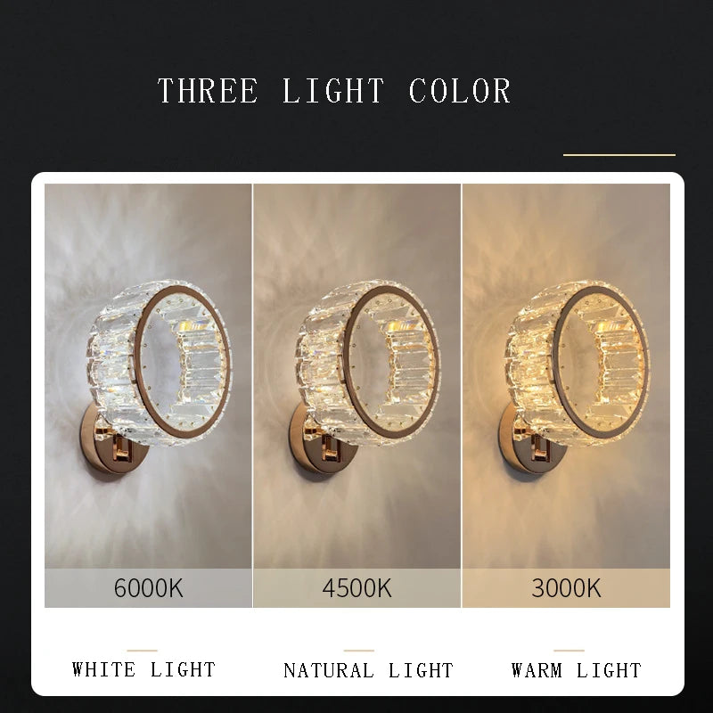 applique murale led ronde moderne en cristal de luxe - vue 6 sur 8