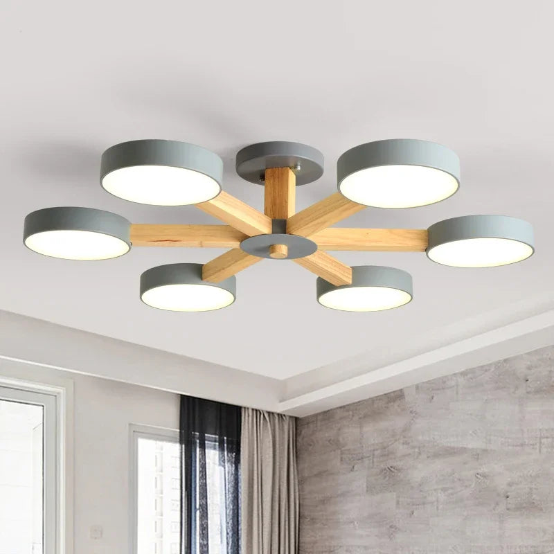 Modern Wooden Ceiling Light For Living Room 3/6/8 Lights Indoor Led Lights Luminaire Suspension Decoration Bedroom Hanglamp - vue 6 sur 15