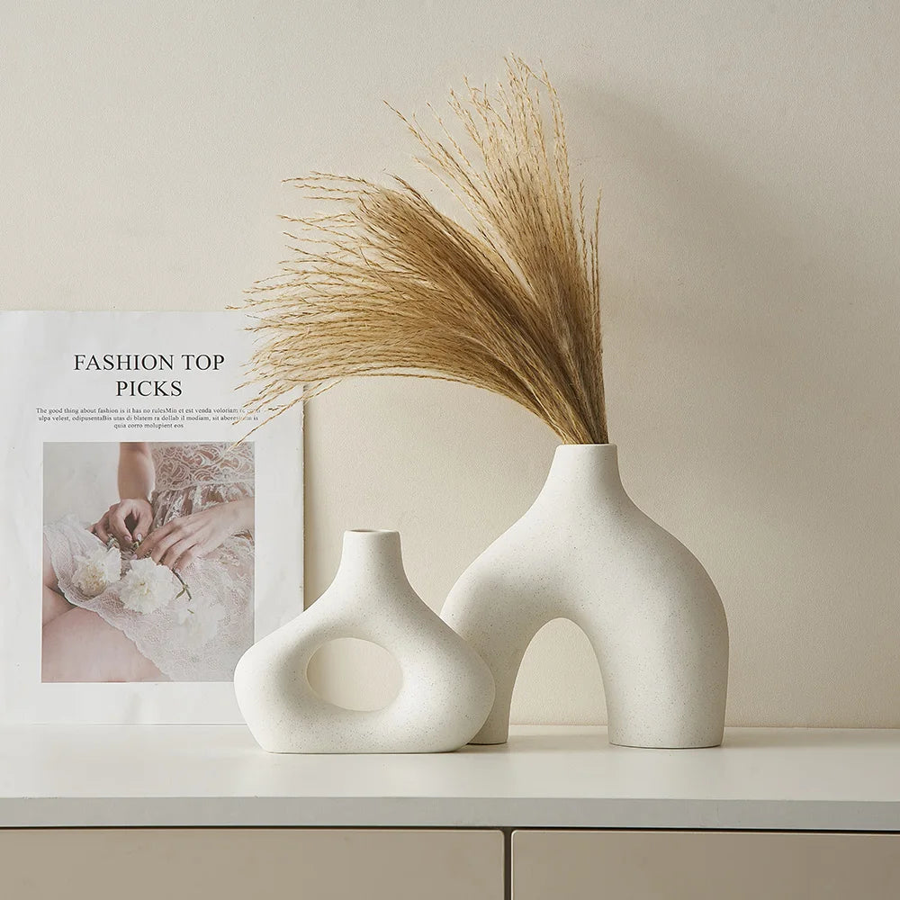 lot de 2 vases en céramique nordique pour décoration moderne - vue 3 sur 7