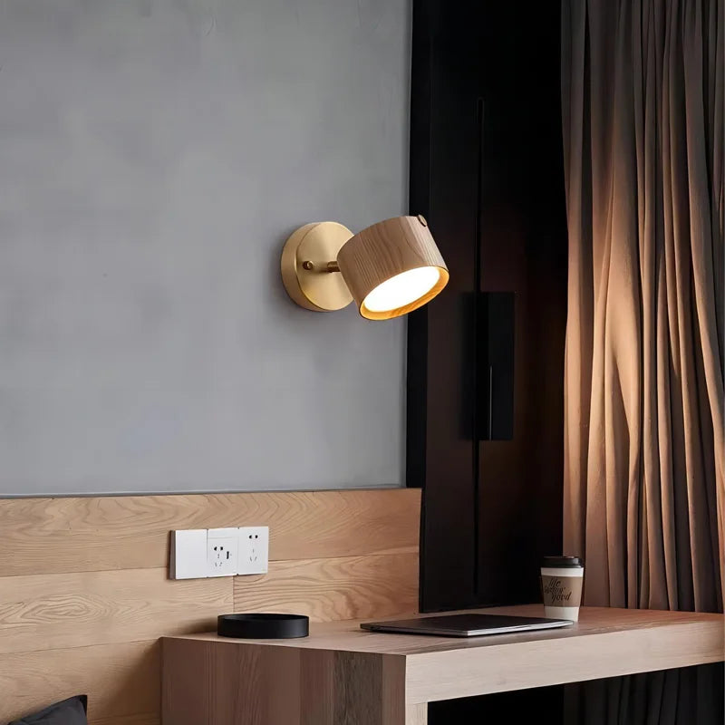 Walnut wood and Brass base, Modern Wabi-sabi, Indoor Sconces Wall Lighting for Corridor, Hallway, Foyer, living room, Bedroom - vue 4 sur 9