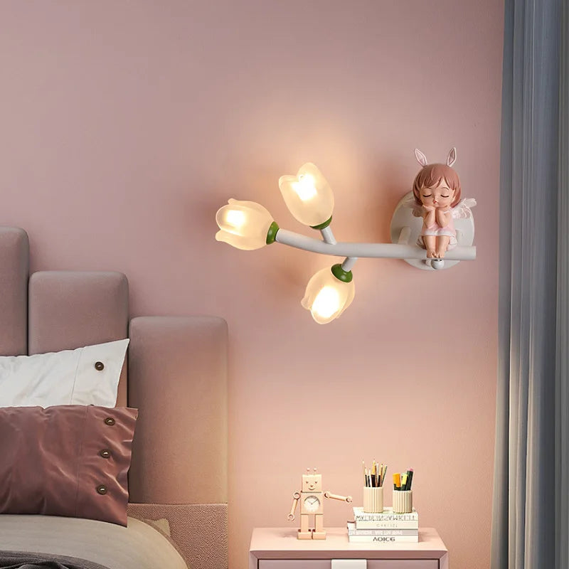 applique murale led g4 fille lapin fleur pour enfants