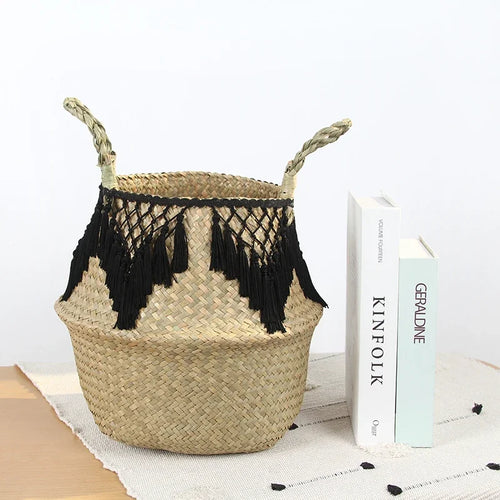 panier de rangement en jonc de mer pour linge jouets fleurs et décoration - vue 2 sur 7