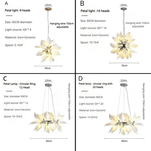 lustre moderne en céramique avec pétales de fleurs et lumière led - vue 6 sur 15