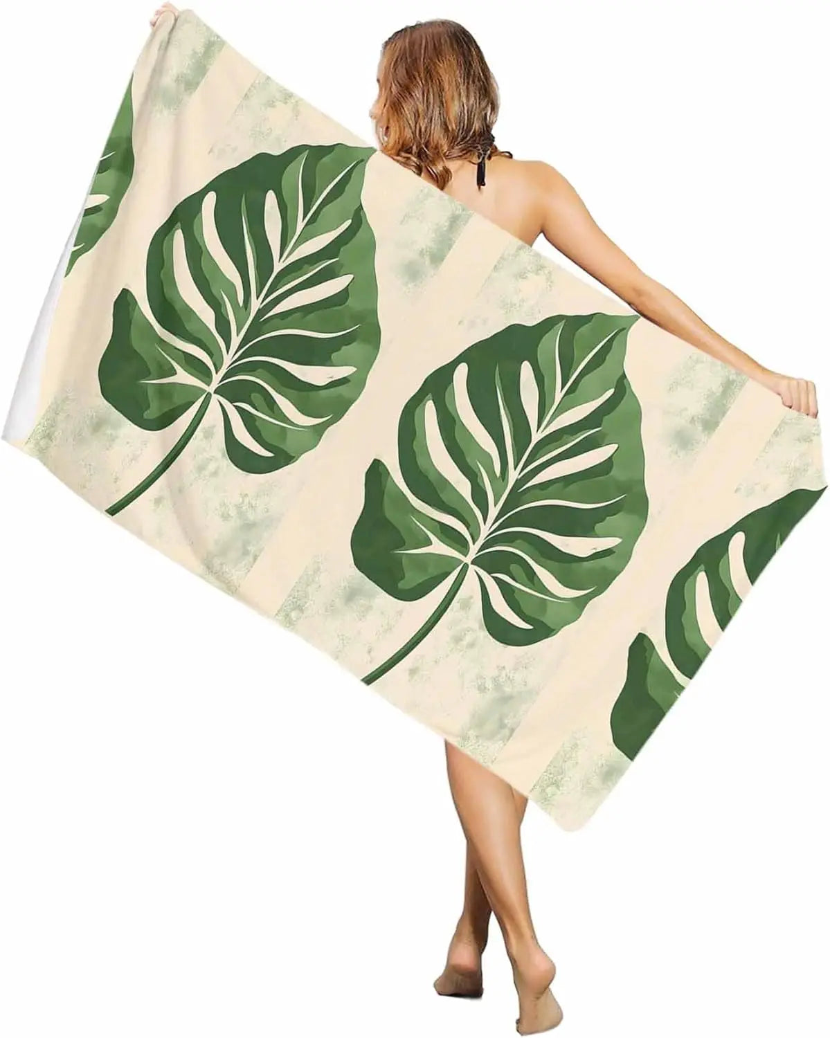 Serviette de plage motif feuilles tropicales vintage douce