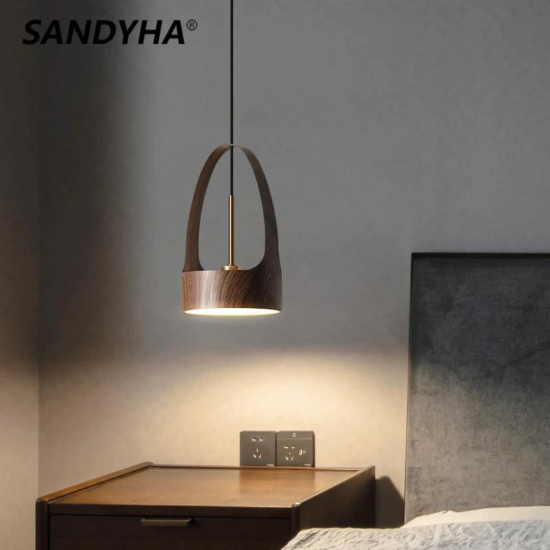 Nordique fer Art bois Grain petit suspension éclairage moderne Simple lampe de chevet à LED pour salle à manger chambre maison suspendu lustre - vue 2 sur 7