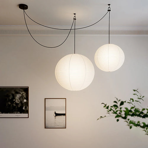 lustre led rond en papier de riz style nordique wabi sabi