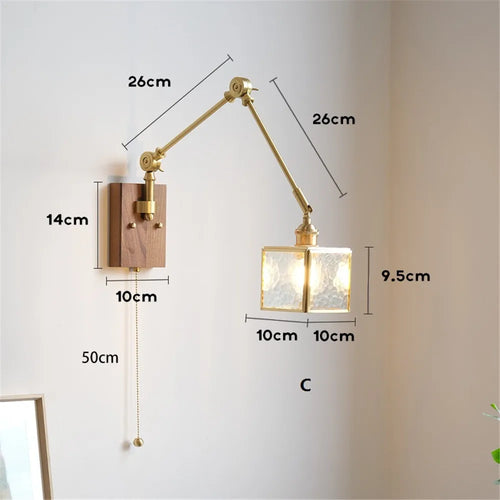 applique murale rétro à bras pivotant avec abat-jour en verre - vue 10 sur 9