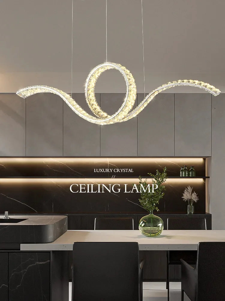 Luxury Restaurant LED Crystal Chandelier Modern High-end Design Gold/Silver Dimming Lamp Bar Kitchen Island Stair Pendant Lights - vue 3 sur 12