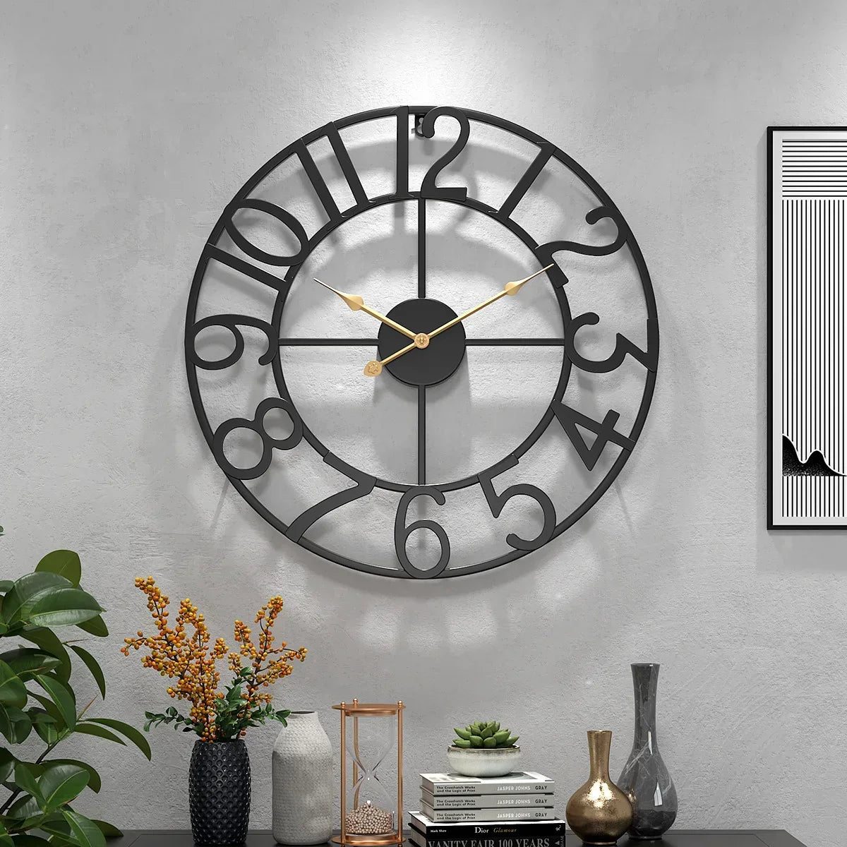 horloge murale silencieuse en fer forgé design nordique créatif décoratif - vue 2 sur 9