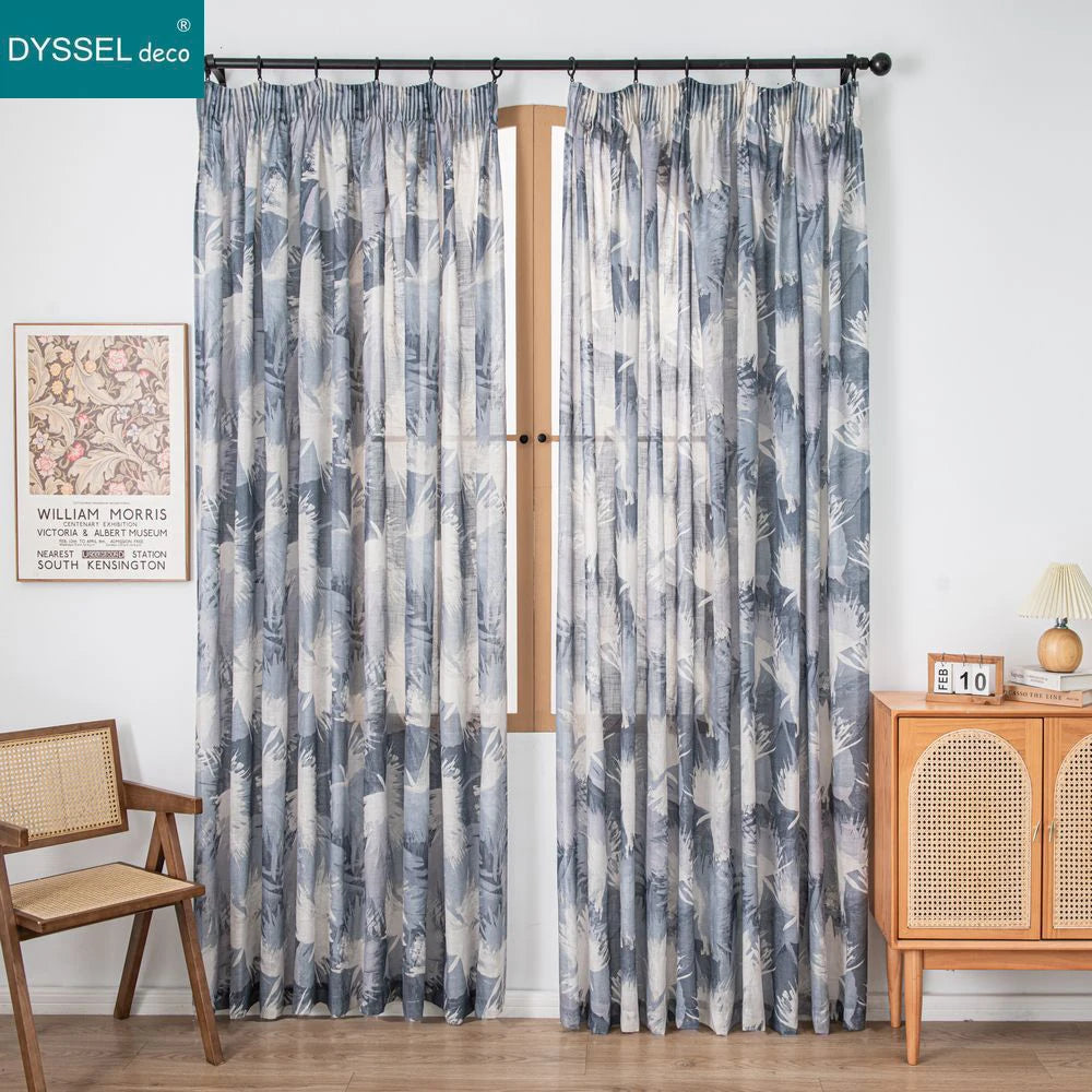 Rideau motif feuilles style naturel pour salon chambre - vue 5 sur 8