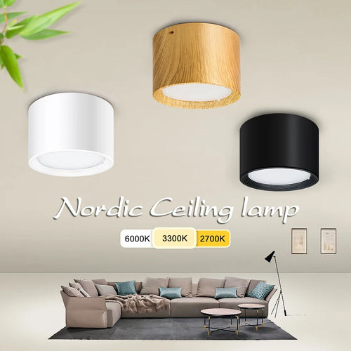Mini LED plafonniers Dimmable Grain de bois Surface monté Downlight maison chambre décor Spot pour salon 220V 110V - vue 12 sur 11
