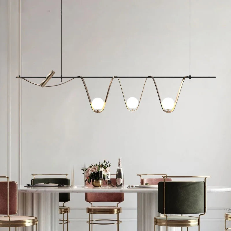 lustre moderne à led design nordique en verre lumineux - vue 5 sur 7