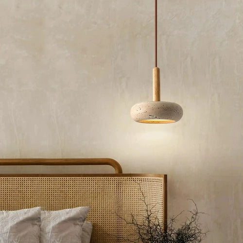 lustre moderne en bois avec suspension led en pierre