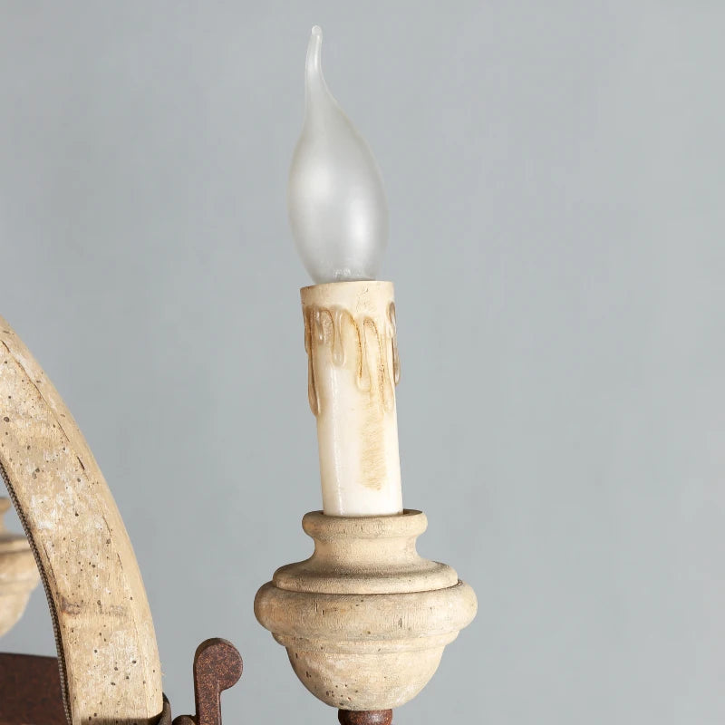 lustre rustique en bois vintage à 6 lumières design français - vue 3 sur 7