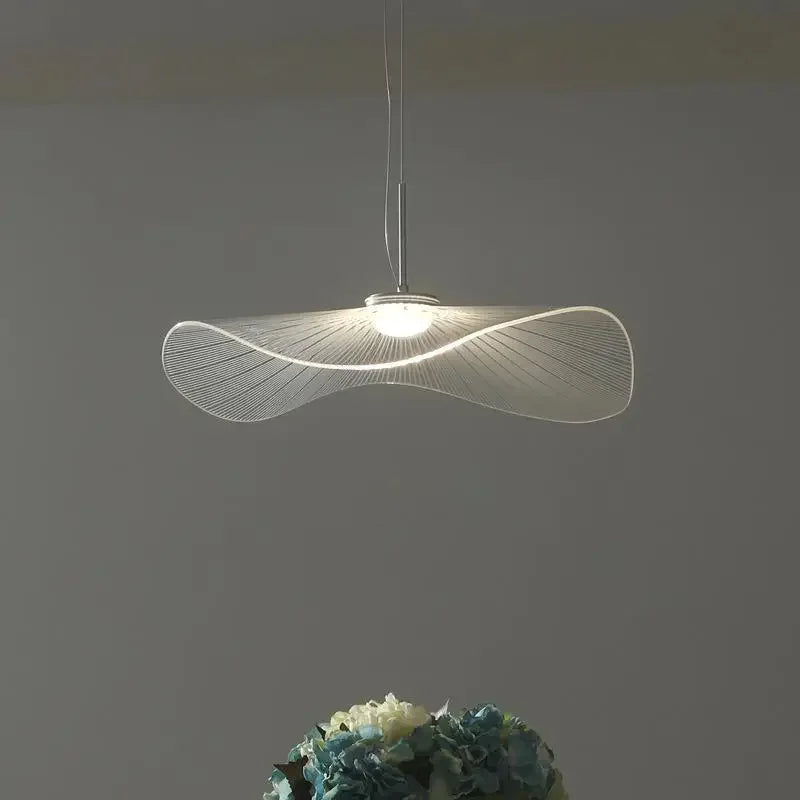 Nordic Acrylic Ceiling Chandeliers Straw Hat Hanging Light Suspension Pendant Lamps for Bedroom Living Dining Room - vue 2 sur 10