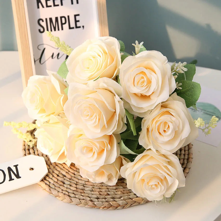 bouquet de roses artificielles en soie pour décoration et mariage - vue 4 sur 12