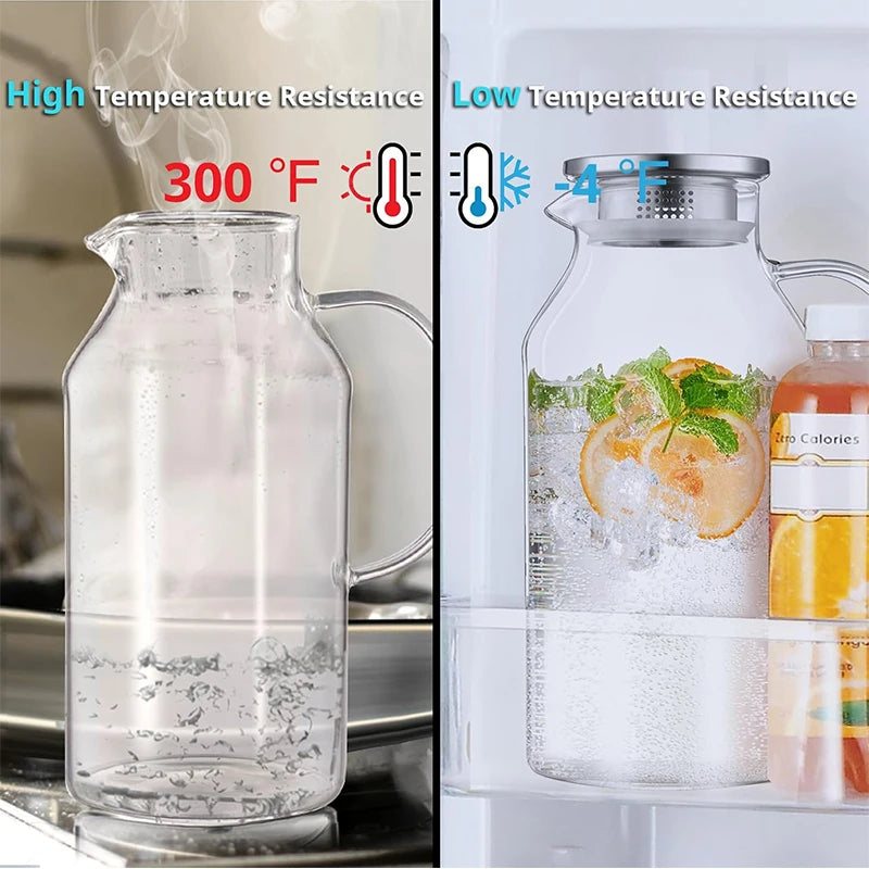Carafe verre borosilicate 18l rayures verticales couvercle refrigerateur