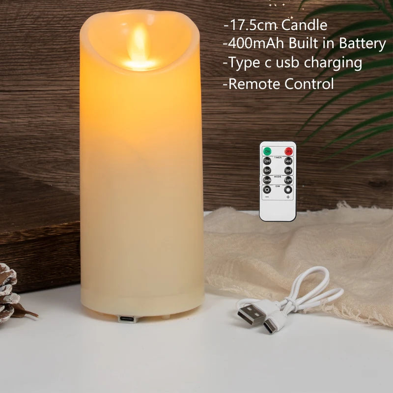 bougie pilier led rechargeable à distance avec minuterie et ambiance festive - vue 12 sur 13