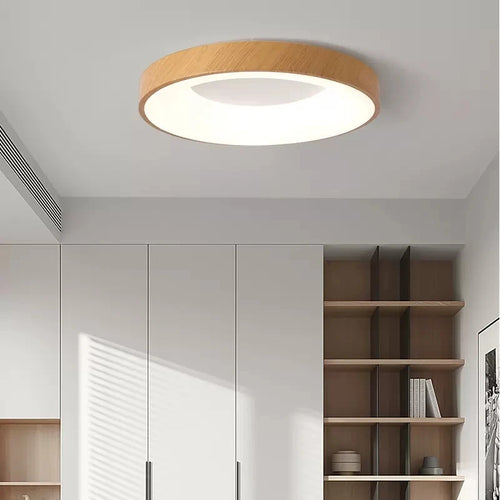 Plafonnier Led rond Ultra-fin en Grain de bois - vue 4 sur 16