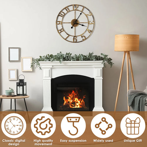 horloge murale vintage silencieuse en fer rustique 16 pouces - vue 4 sur 8