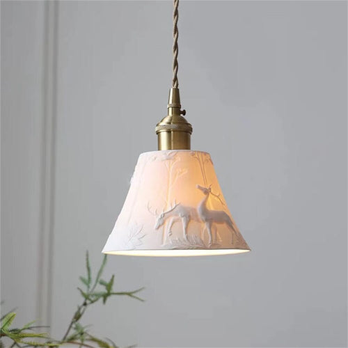 Plafonnier lumière rustique céramique abat-jour loft déco maison suspendu - vue 3 sur 12