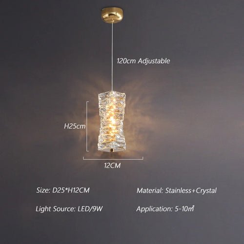 suspension nordique moderne en acier inoxydable et cristal décoratif - vue 9 sur 18