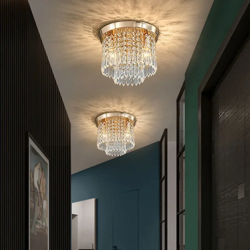 plafonnier led en bois style bohème moderne avec cristal élégant - vue 4 sur 20