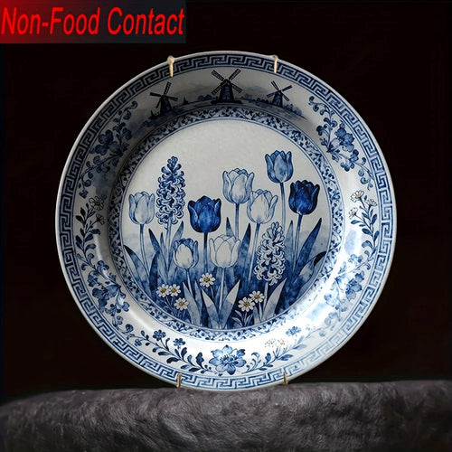 Assiette céramique large moulin tulipe style chinois