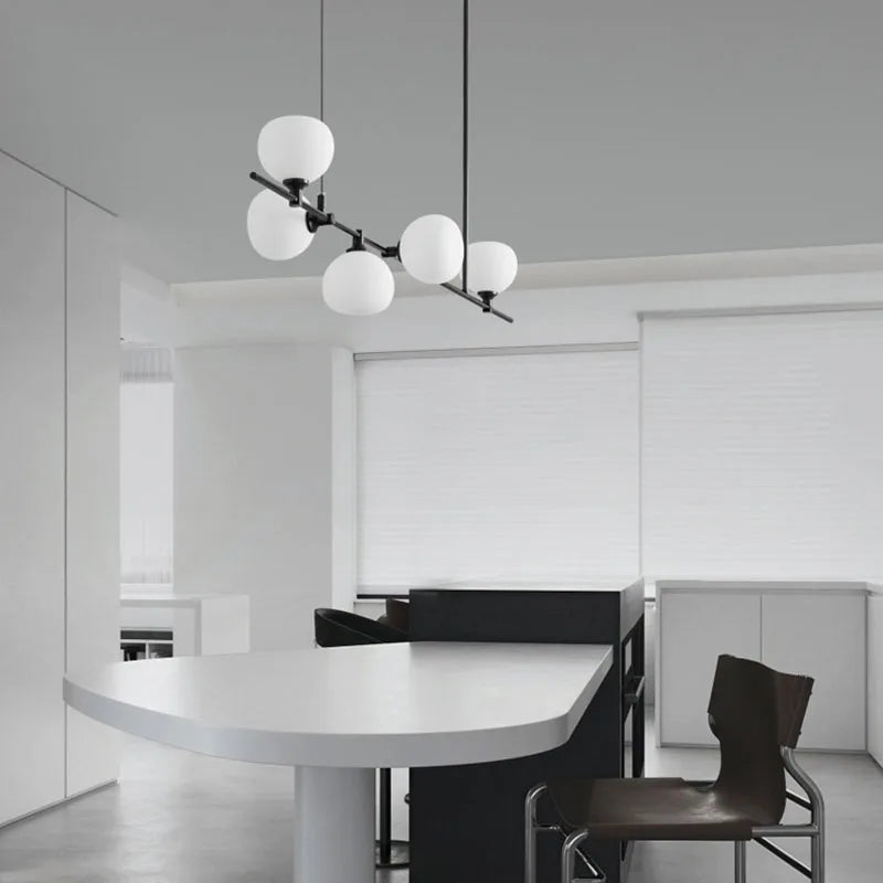 lustre réglable en hauteur avec anneaux en cuivre et verre blanc - vue 5 sur 12