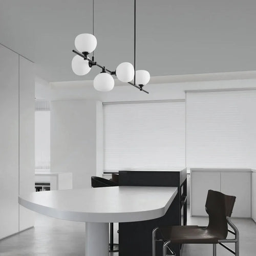 lustre en cuivre noir design moderne avec ampoule en verre blanc - vue 4 sur 12