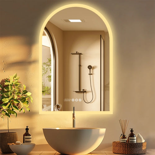 miroir LED arqué intelligent avec affichage température et heure antibuée - vue 2 sur 7