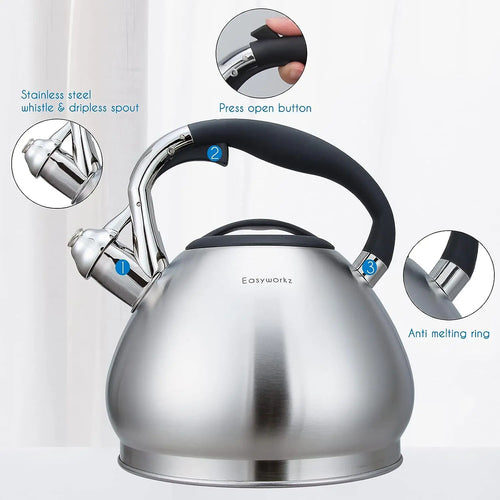 Bouilloire sifflet acier inoxydable grande capacité 3l