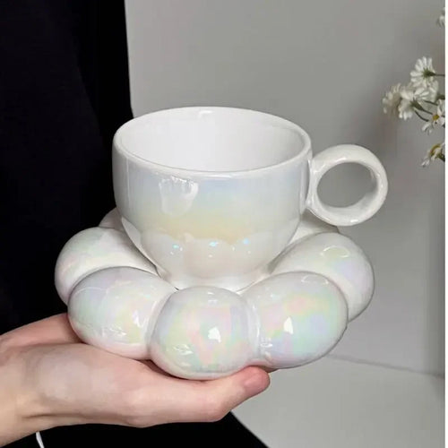 Ensemble tasse ceramique nuage soucoupe fleur style mignon