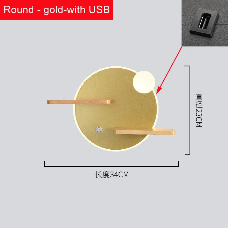 Applique murale led nordique avec étagère et chargeur usb - vue 12 sur 18